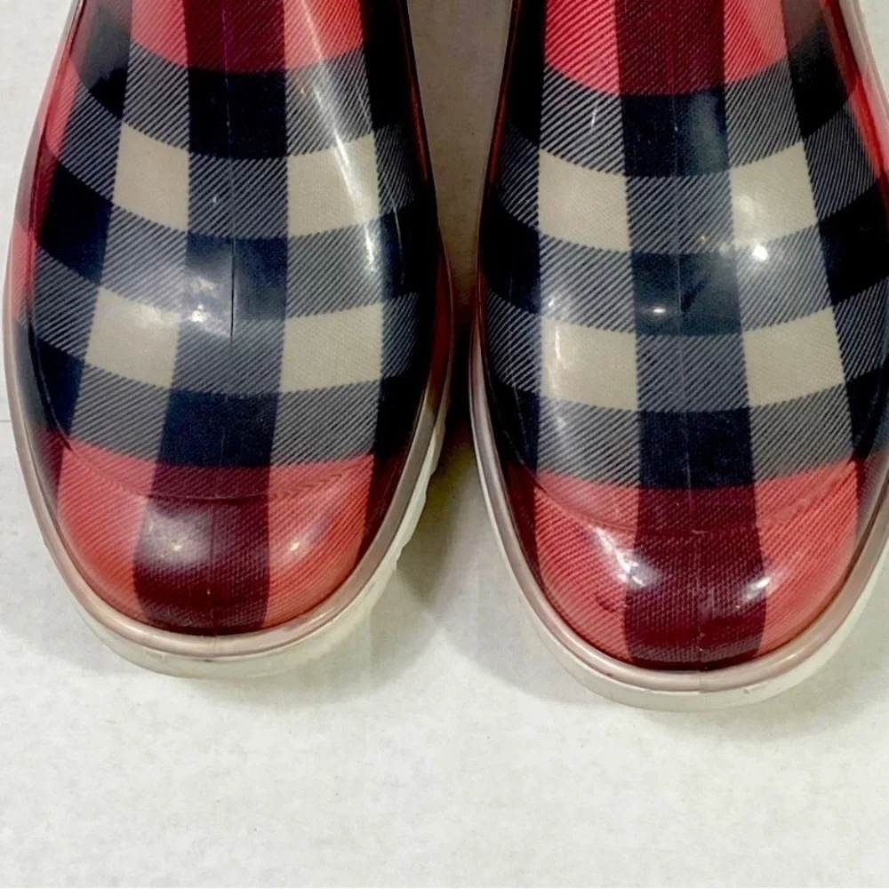 BURBERRY Check Rain Boots Red